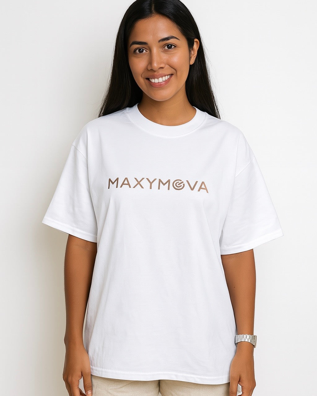 CAMISETA DE FIRMA DE GRAN TAMAÑO MAXYMOVA - ALGODON DE PRIMERA CALIDAD, MANGAS ENROLLADAS