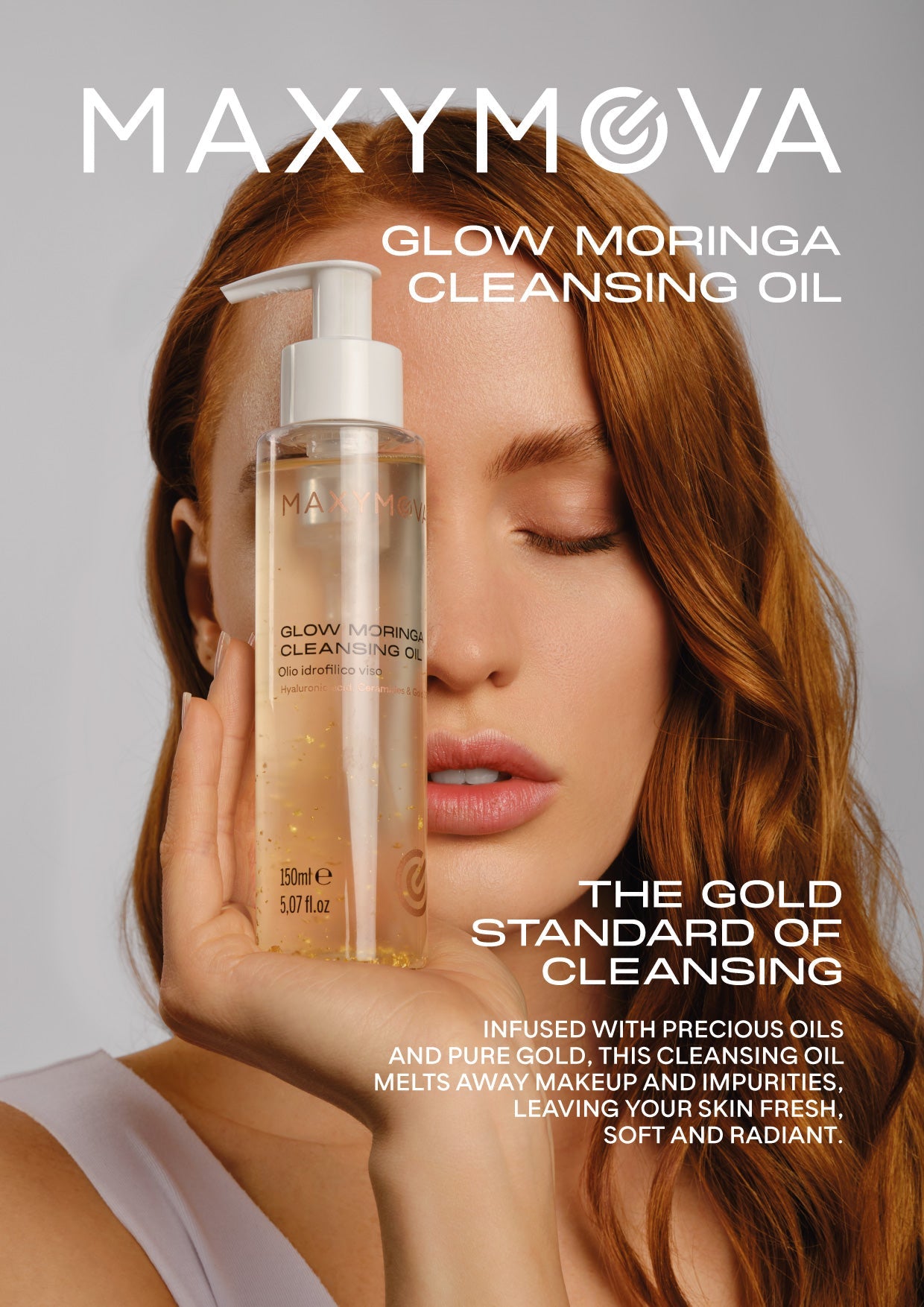 EXPOSITOR DE MOSTRADOR GLOW MORINGA CLEANSING OIL MAXYMOVA – IDEAL PARA SALONES DE BELLEZA
