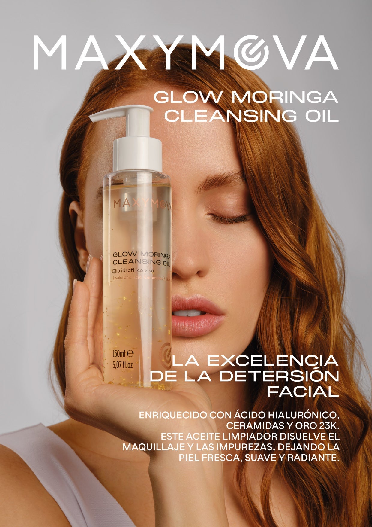 EXPOSITOR DE MOSTRADOR GLOW MORINGA CLEANSING OIL MAXYMOVA – IDEAL PARA SALONES DE BELLEZA