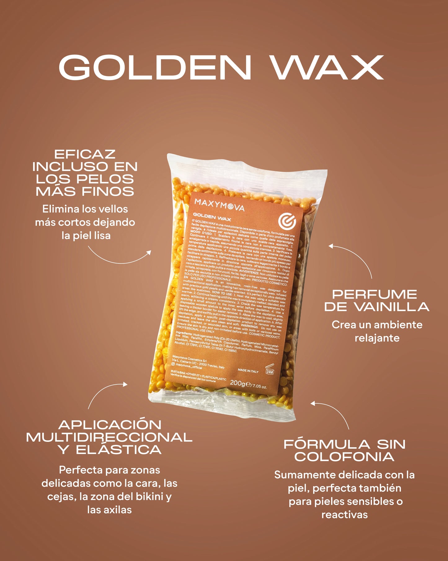 CERA DORADA 200 G - PERLAS DE CERA ELÁSTICA SIN COLOFONIA PARA PIELES SENSIBLES