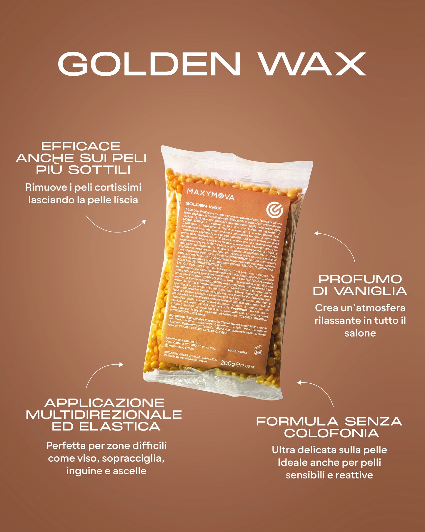 CERA DORADA 200 G - PERLAS DE CERA ELÁSTICA SIN COLOFONIA PARA PIELES SENSIBLES