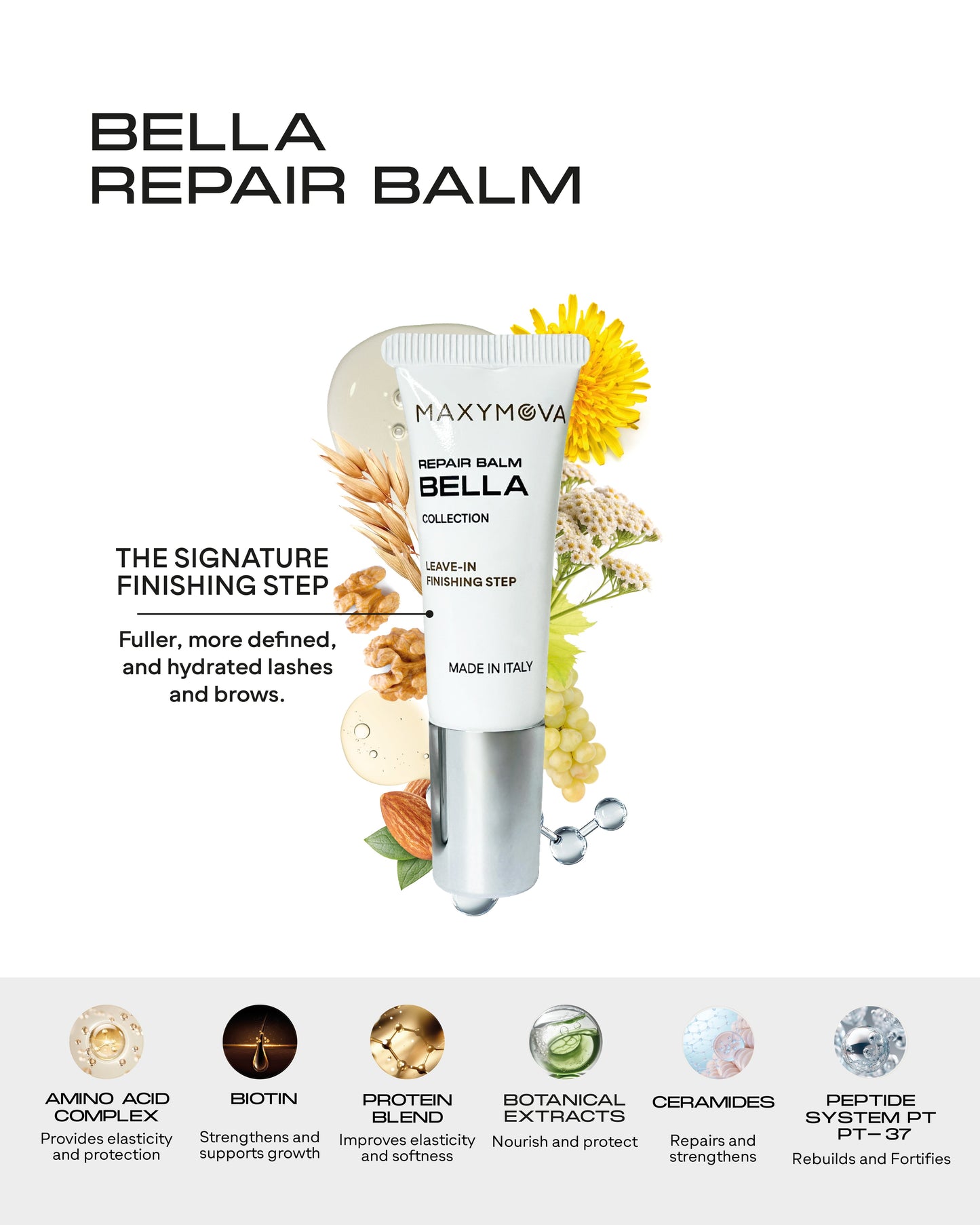 BÁLSAMO REPARADOR BELLA COLLECTION, PASO DE FINALIZACIÓN SIN ENJUAGUE PARA LAMINACIÓN DE CEJAS Y PESTAÑAS - TUBO DE 10 ML