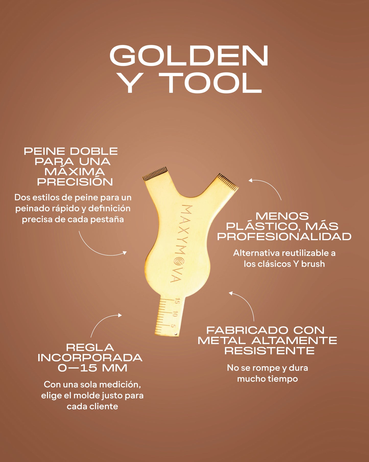 Golden Y Metal Tool Aplicador DORADA PARA LEVANTAMIENTO DE PESTAÑAS: PEINES PRECISOS, REGLA DE MEDICIÓN.