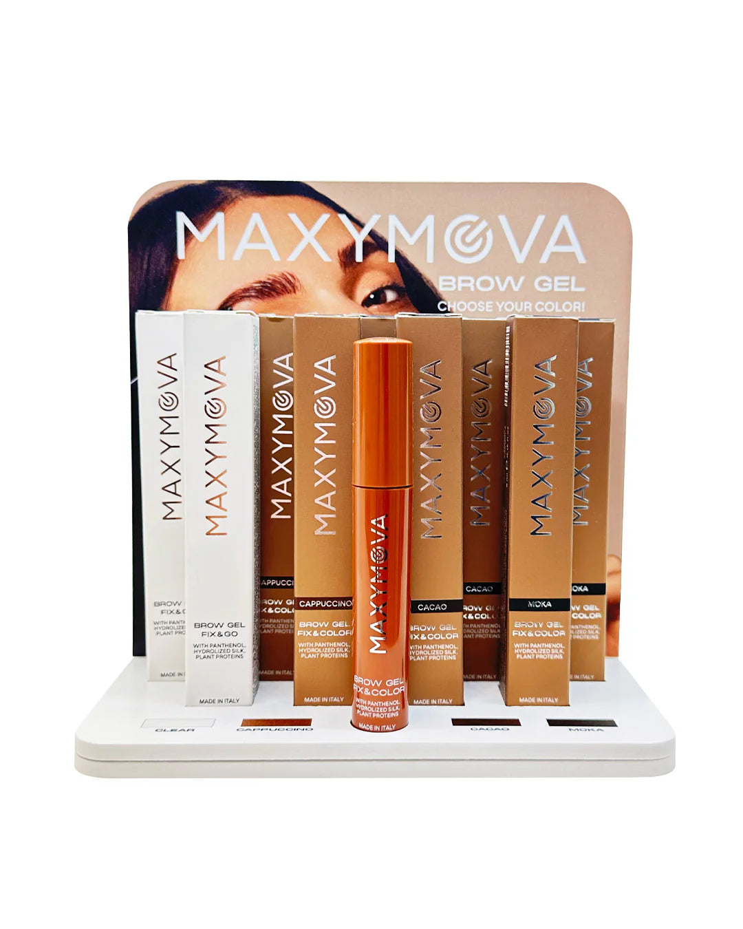 Espositore per gel per sopracciglia MAXYMOVA – 9 scomparti più tester Organizer per salone